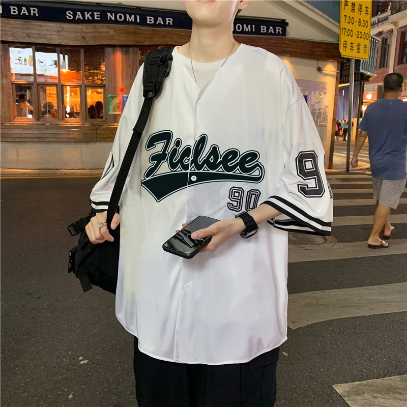 Áo Thun Bóng Chày Tay Lửng Dáng Rộng In Họa Tiết Phong Cách Hàn Quốc Dễ Phối Đồ