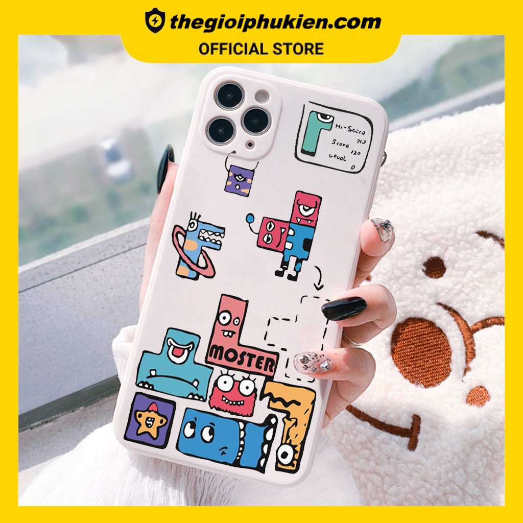 Ốp lưng iphone cạnh vuông Xếp hình monster dành cho iphone 6 đến 14promax - E133