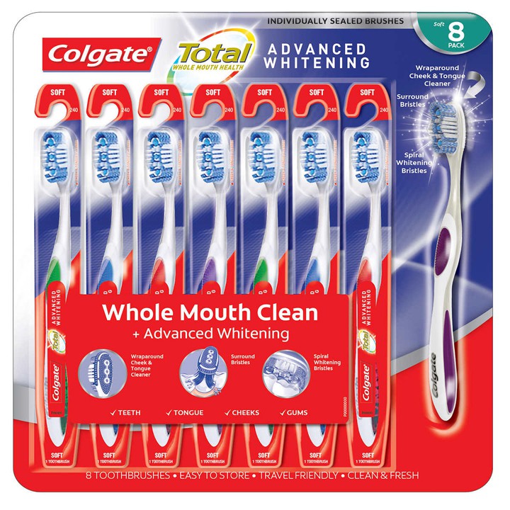 Bàn chải răng Colgate Total Advanced Whitening - Soft, vỉ 8 cái