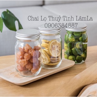 Hũ thuỷ tinh tròn mason nắp nhôm bạc 400ml