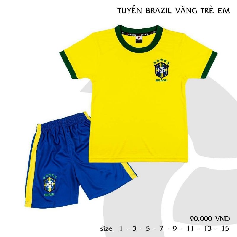 Bộ quần áo bóng đá Brazil vàng trẻ em