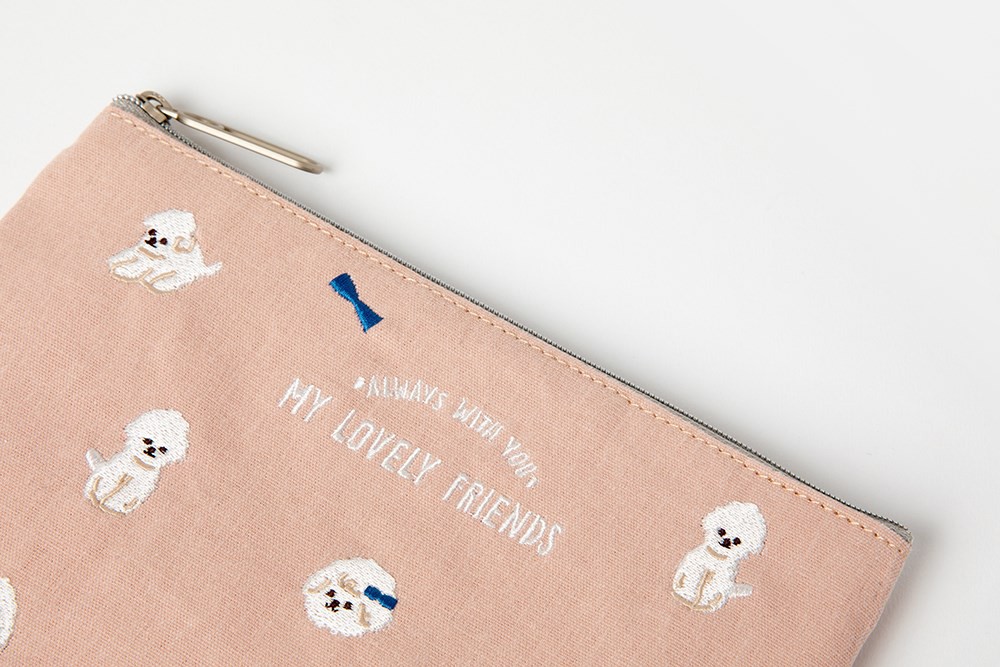 Túi Vải Đựng Đồ Cá Nhân ARTBOX Hàn Quốc Thêu Họa Tiết Cún Bichon Màu Hồng