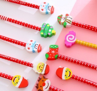Bút chì gỗ đầu tẩy hình noel