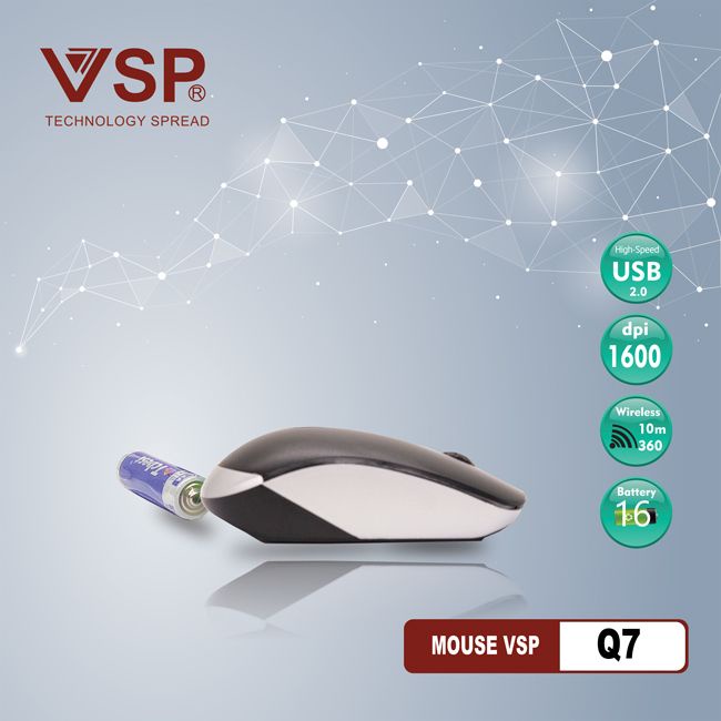 Chuột Không Dây Máy Tính, Laptop, PC Q7 2.4Ghz 1600 DPI Kèm Pin Dùng Cực Thích