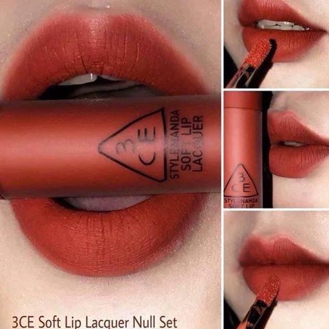 (CAM KẾT CHUẨN AUTH) Son 3CE Kem Soft Lip Lacquer Màu Null Set -Đỏ gạch