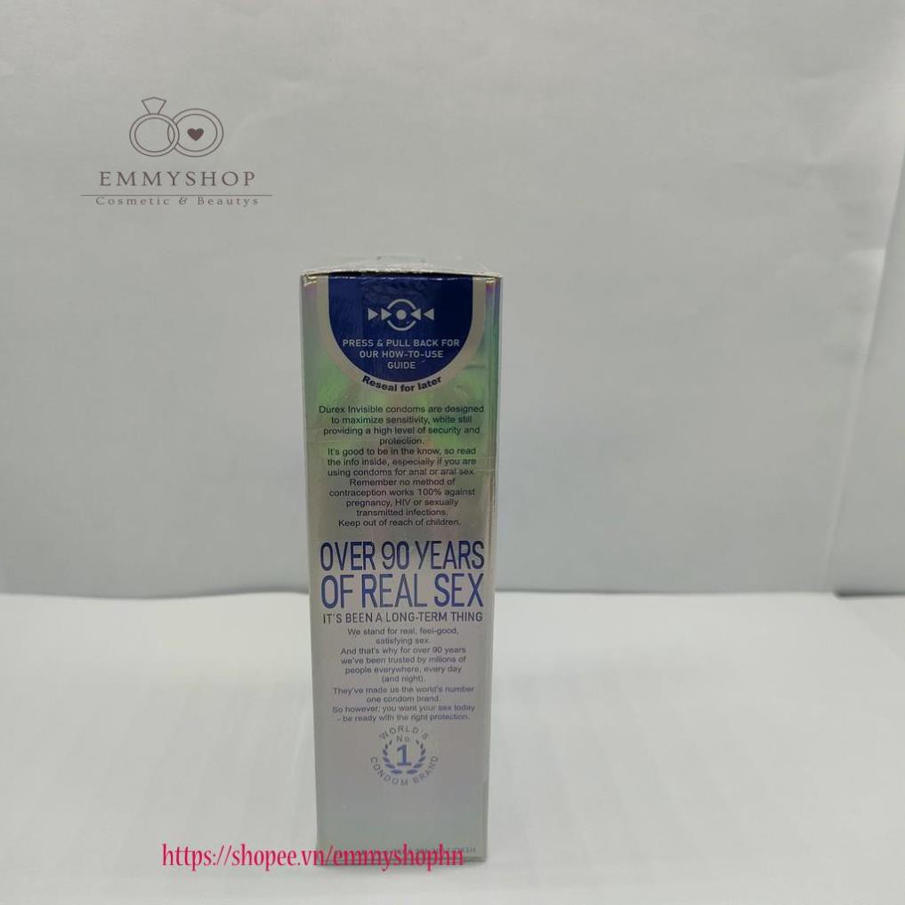 Bao cao su Durex Invisible Extra Thin extra sensitive siêu mỏng siêu mạnh chân thật hương yêu hộp 10c