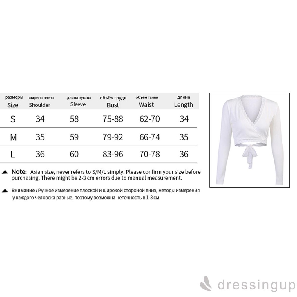 DRESSINGUP-Áo crop top khoét sâu cổ chữ V viền ren dài tay cho nữ