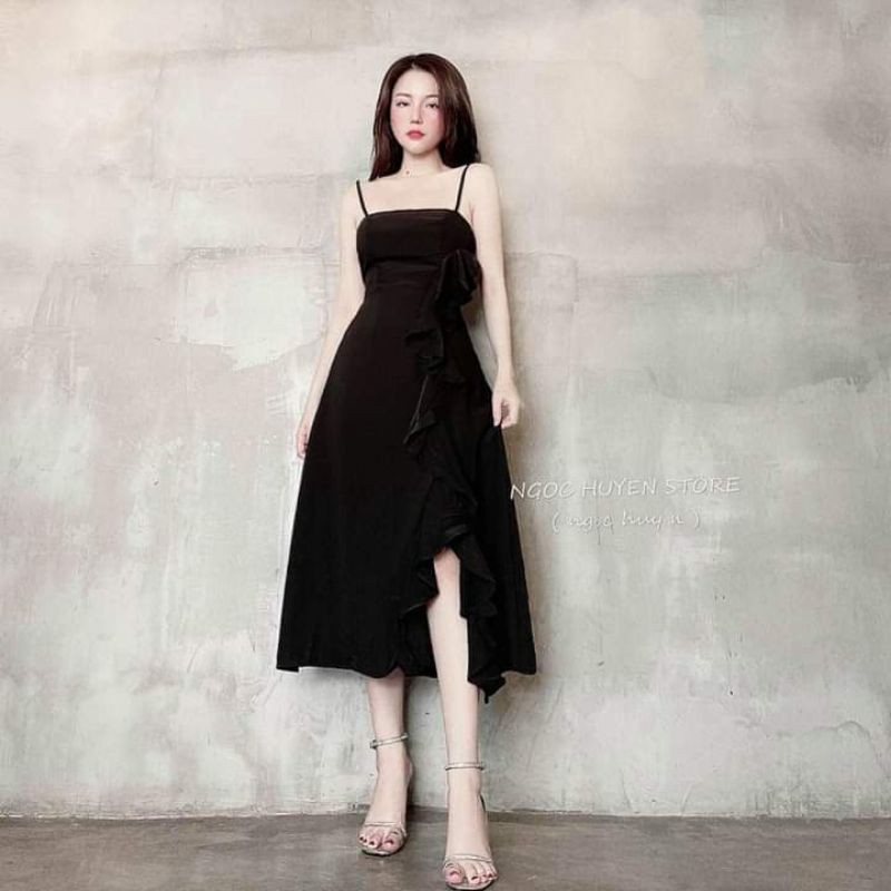 Đầm 2 dây nhún bèo sẻ tà free size