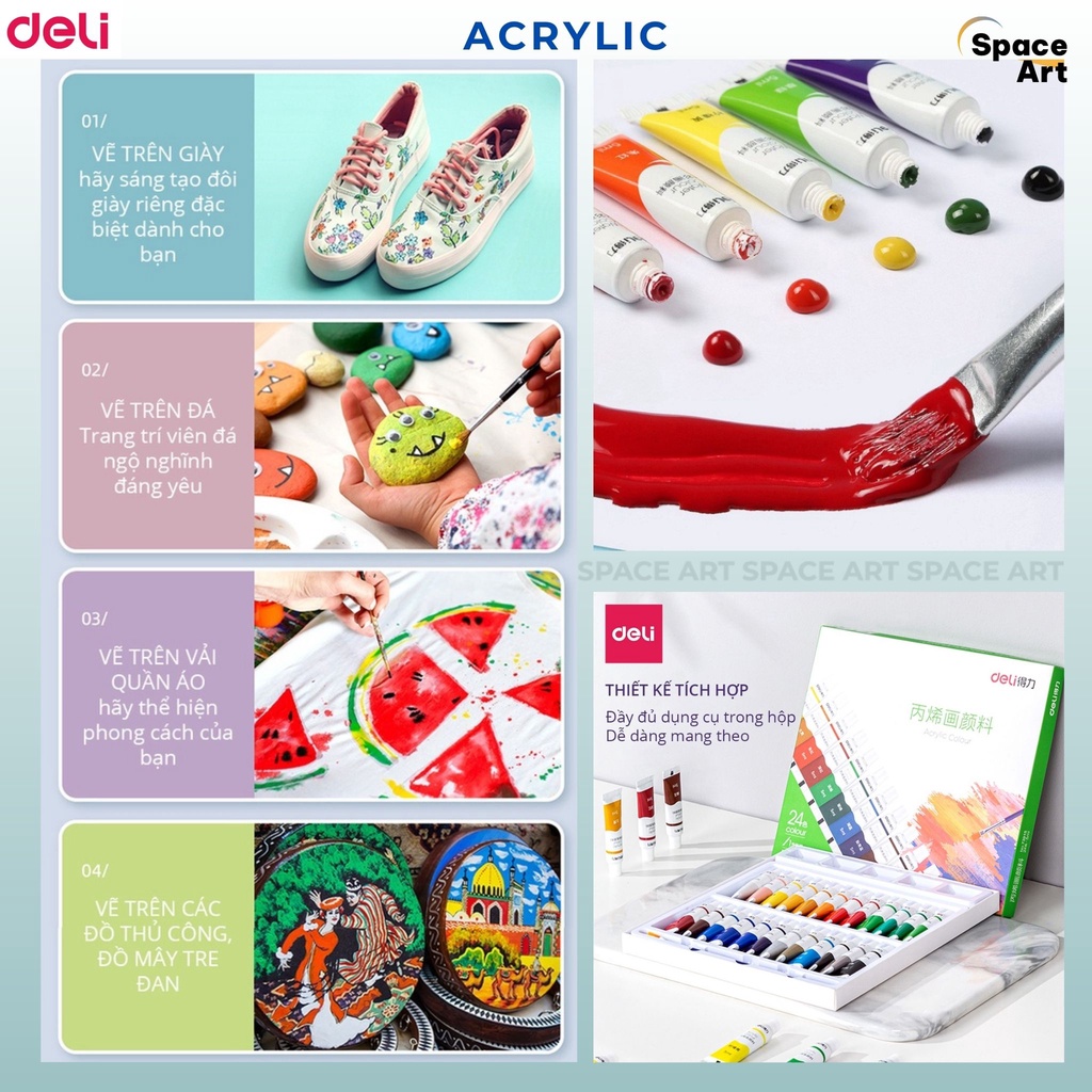 Màu Vẽ Acrylic Dạng Tuýp 5ml Chuyên Nghiệp DELI vẽ vải vẽ giày