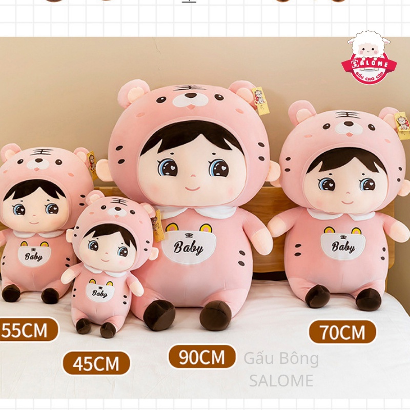 Gấu Bông Em Bé Hổ Dễ Thương SALOME, Thú Nhồi Bông Có Khóa Kéo Cao Cấp