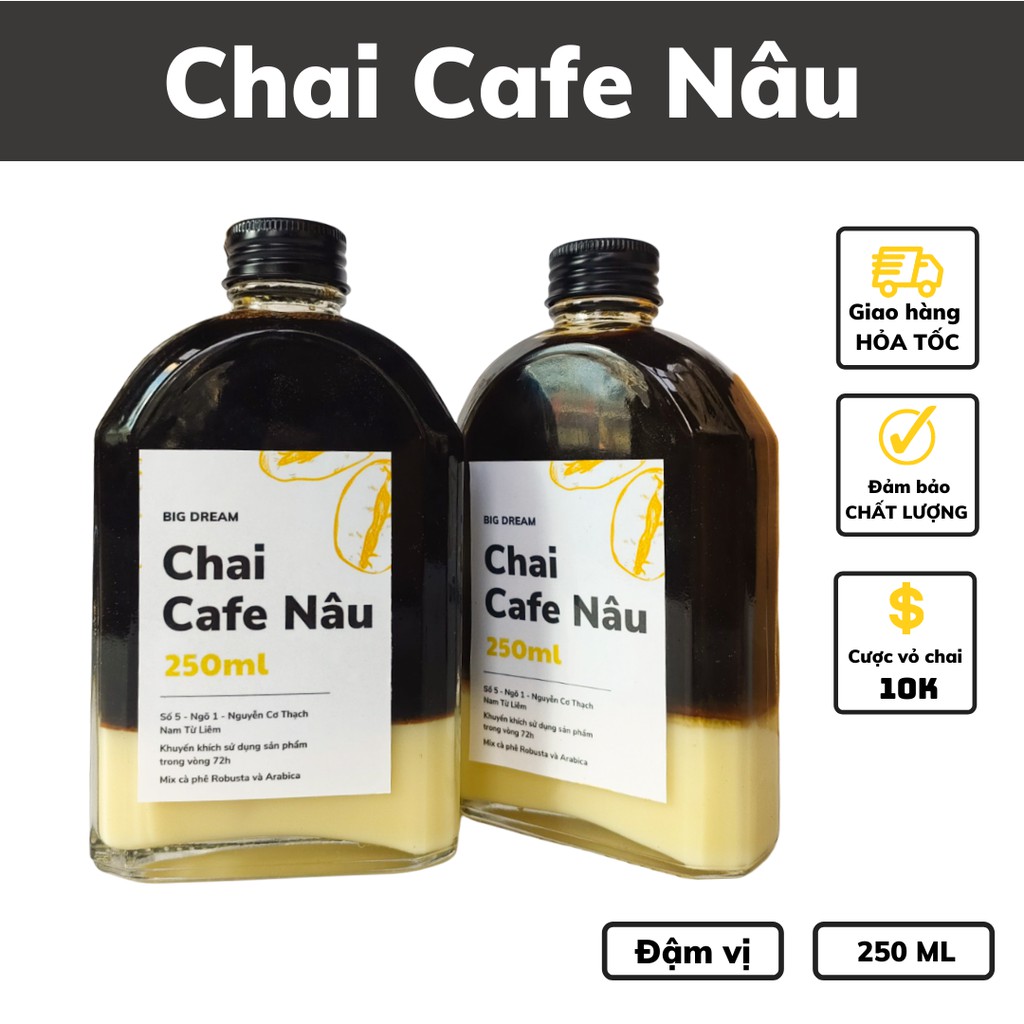 Cà phê nguyên chất đóng chai pha sẵnNâu 250ml phin cafe rang xay truyền thống đậm đà gia đình và văn phòng