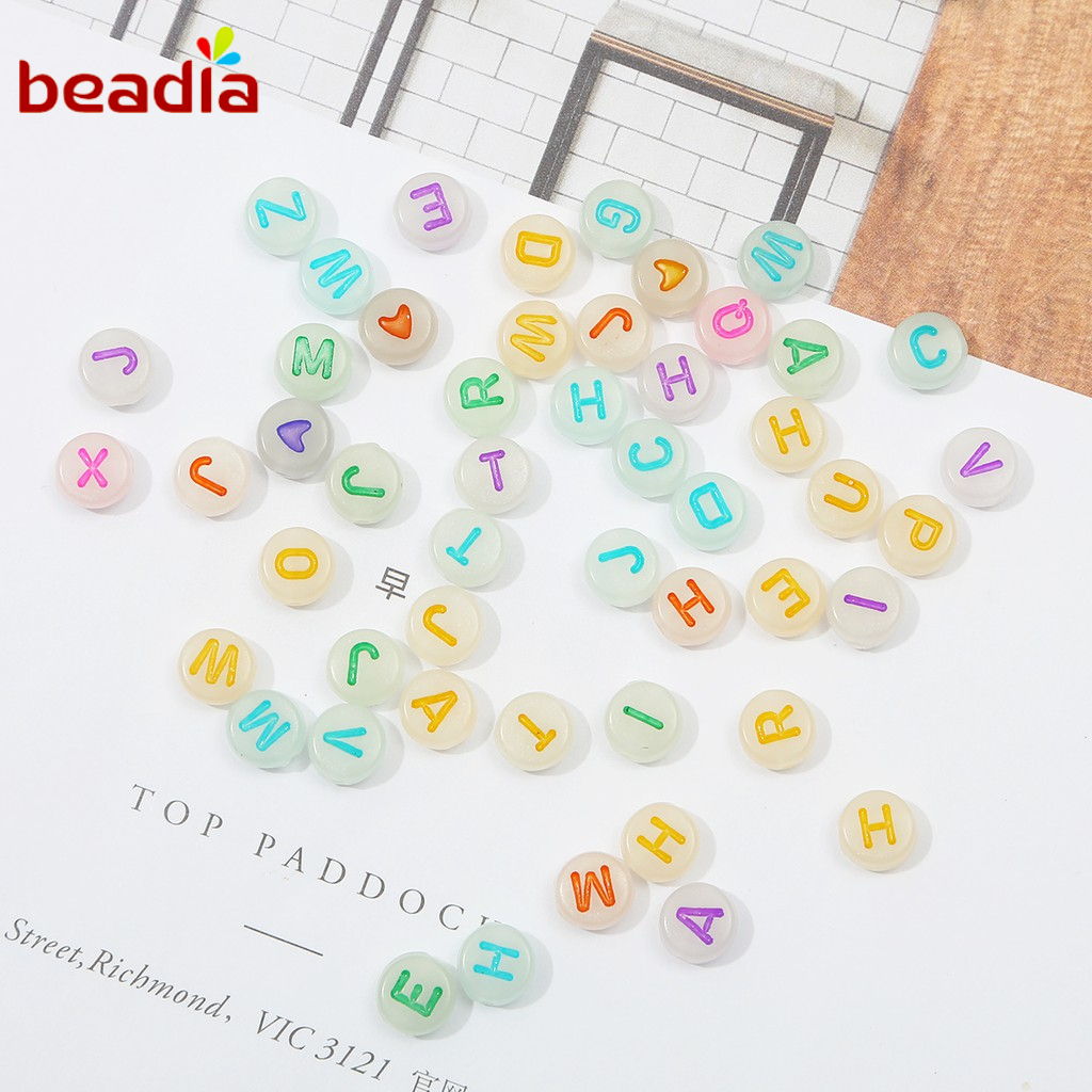 Beadia Set 100 Hạt Chữ Cái Màu Dạ Quang Dùng Để Làm Trang Sức Thủ Công