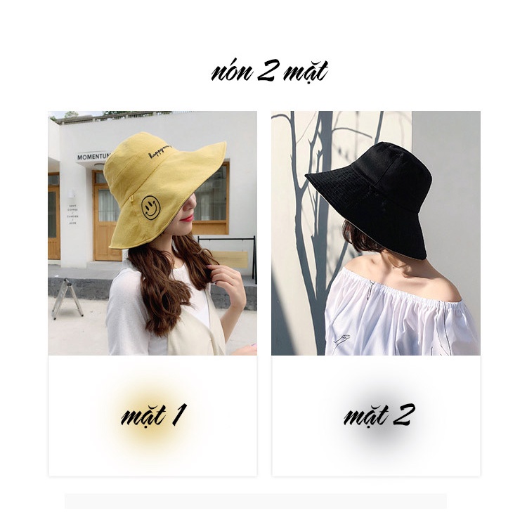 Mũ Vải 2 Mặt 1 Mặt Trơn 1 Mặt Thêu Mặt Cười Vui Vẻ L2157