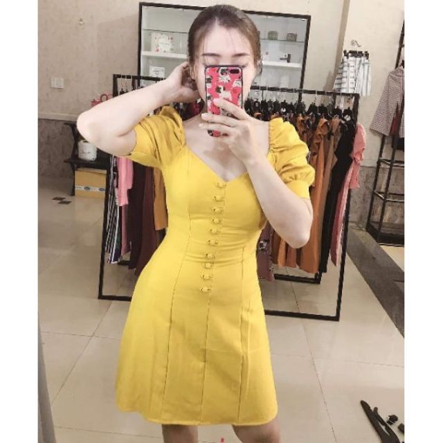 Đầm nút bọc tay phồng (có 5 màu, ảnh thật) | BigBuy360 - bigbuy360.vn