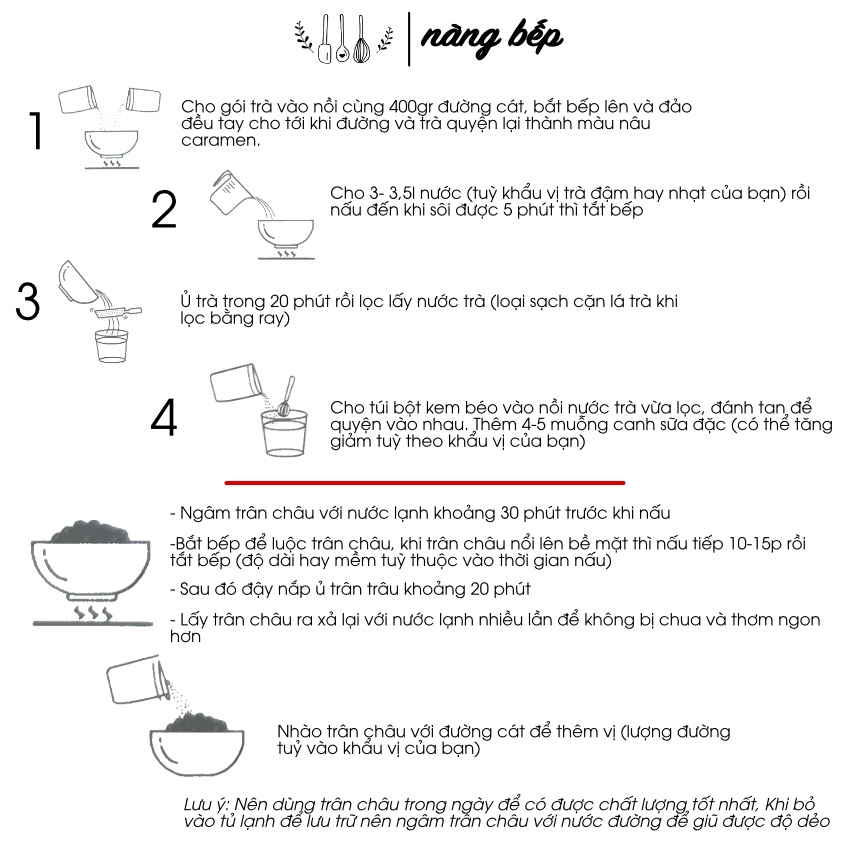 Set Nguyên Liệu Làm Trà Sữa Trân Châu Tự Pha Hồng Trà Đường Đen - Nàng Bếp set 15 ly | BigBuy360 - bigbuy360.vn