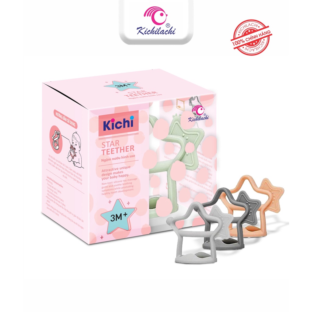 Gặm nướu silicone hình ngôi sao Kichi - có quai cầm cho bé 3 từ tháng trở lên Kichilachi