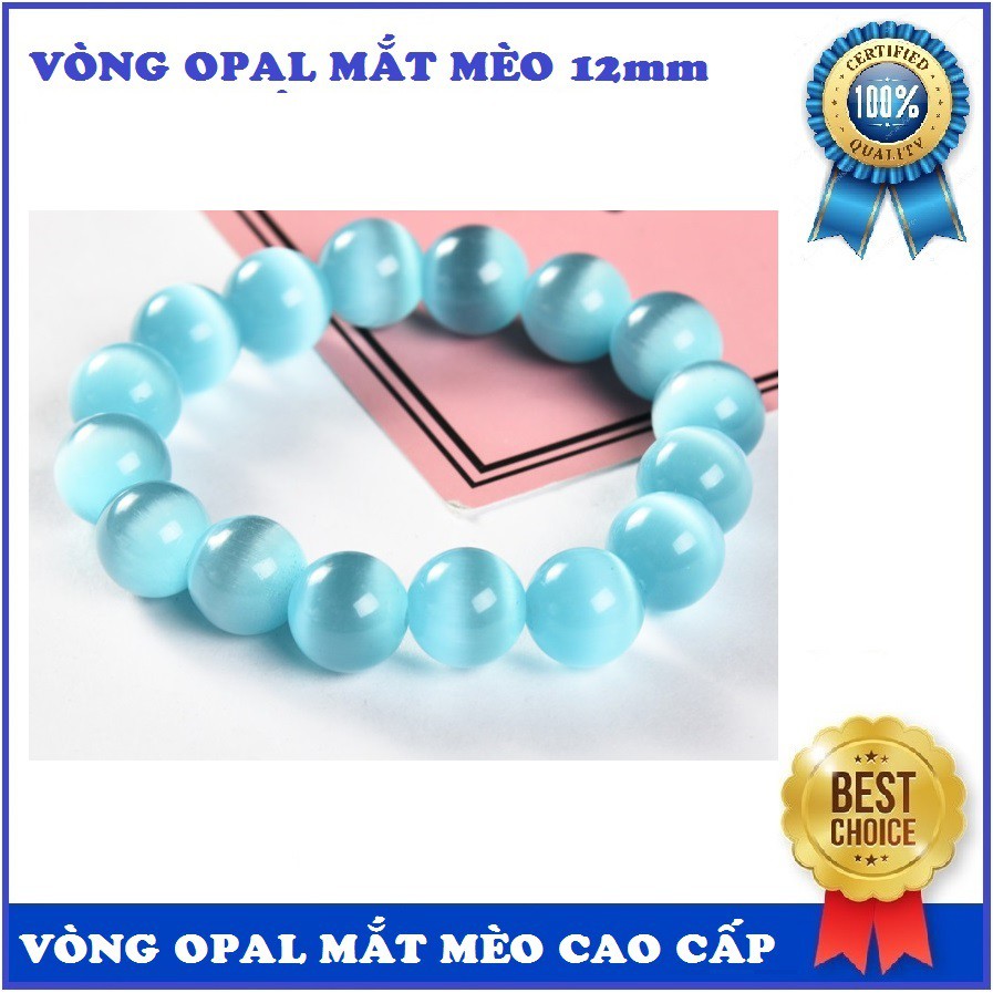 Vòng tay đá mắt mèo tự nhiên màu xanh lam cao cấp 12mm, vòng phong thủy mang lại may mắn và tốt cho sức khỏe