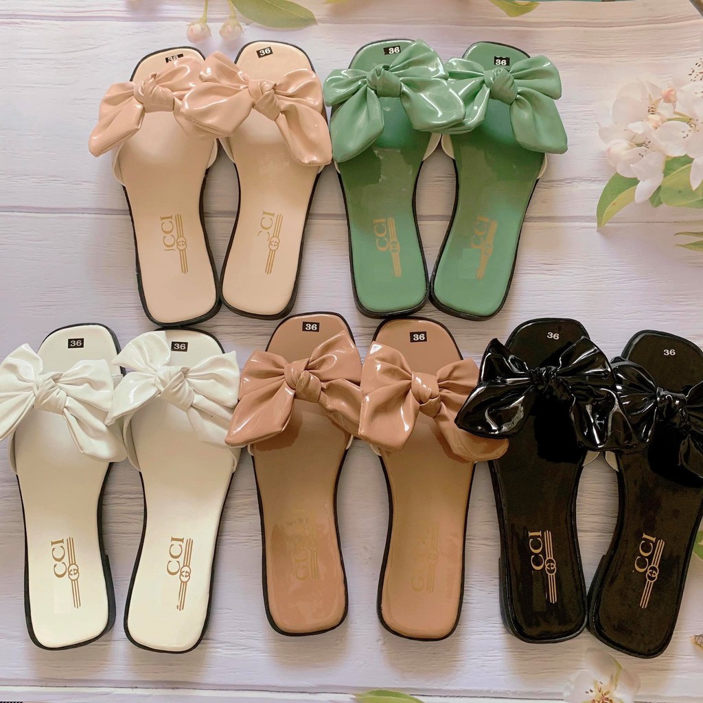 Dép Thời Trang Nữ Quai Ngang Thắt Nơ To Xinh xắn