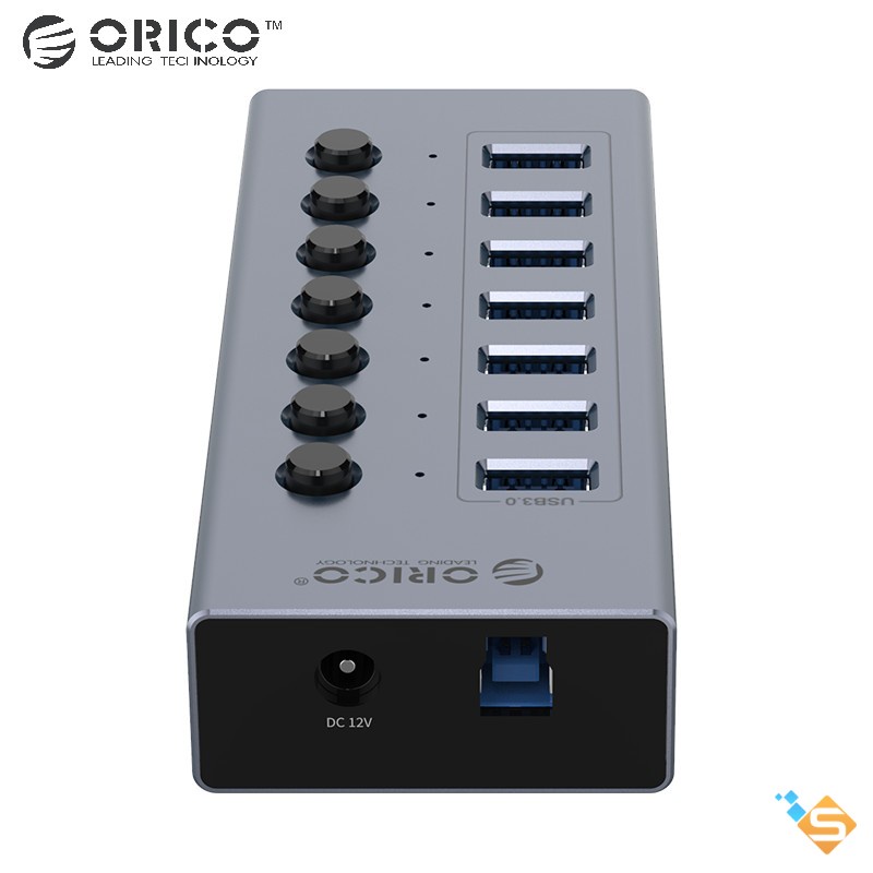 Bộ chia USB HUB 7 cổng USB 3.0 ORICO BT2U3-7AB với các công tắc riêng lẻ Chuẩn Công Nghiệp - Bảo Hành Chính Hãng 1 Năm