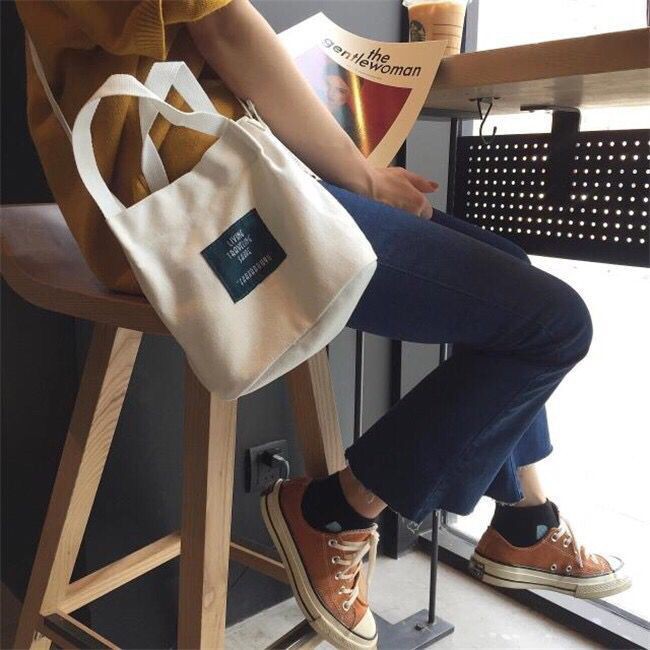 Túi đeo chéo vải canvas đơn giản thời trang phong cách Hàn Quốc