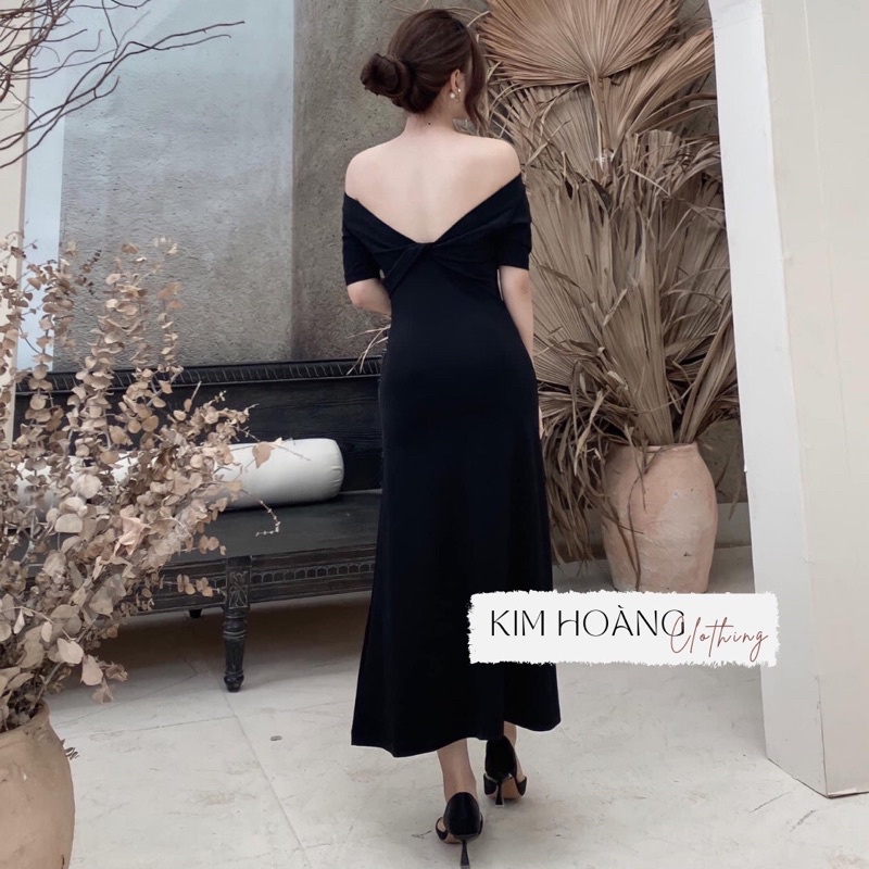 Đầm dáng dài mặc 2 kiểu Kim Hoàng, vải umi dày dặn, dãn 2 chiều, khoét lưng sexy