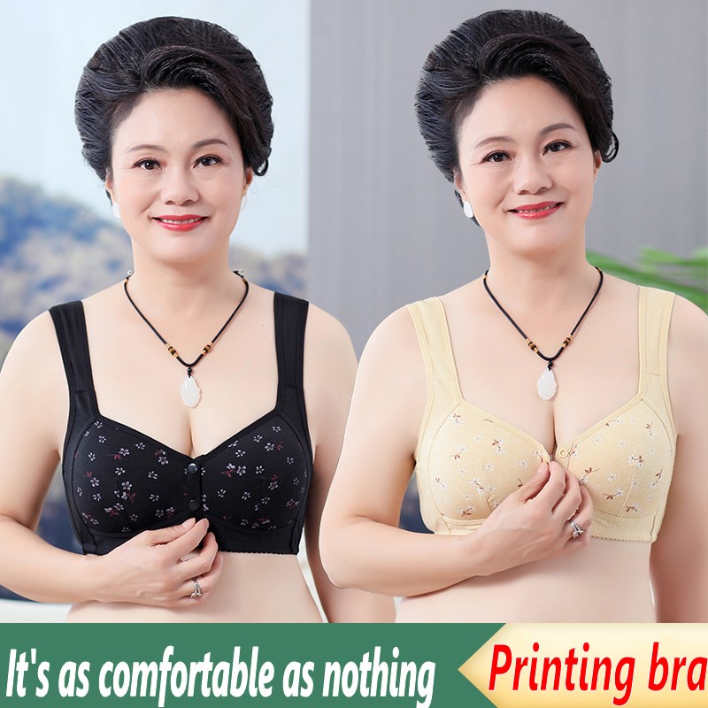 Áo Ngực Cài Nút Phía Trước Size Lớn Không Gọng In Họa Tiết Phong Cách Mới Cho Nữ
