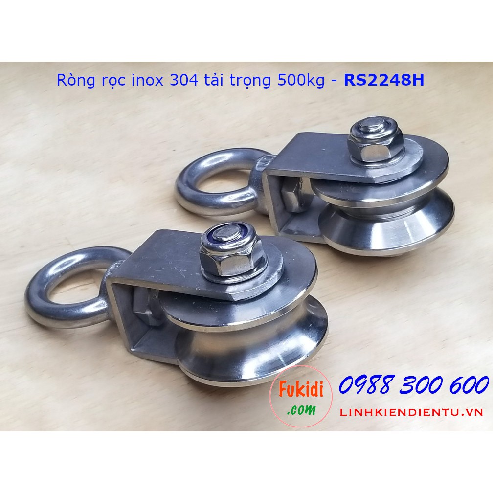 Ròng rọc inox 304 bánh xe bi 22x48mm dài 107mm tải trọng 500kg - RS2248MU, RS2248MV