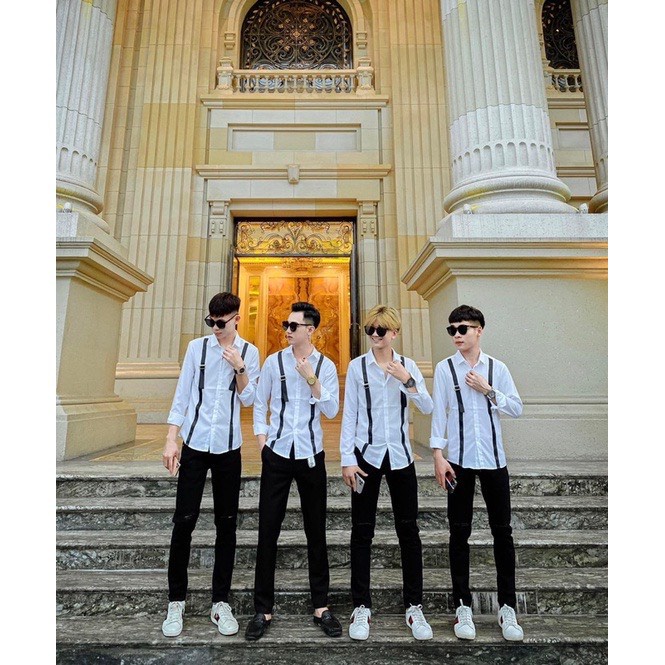 Sơ mi trắng hai dây mix đai đen phong cách LAM'S STORE, Sơ mi công sở hottrend,Hàng thiết kế  chất vải coton co giãn