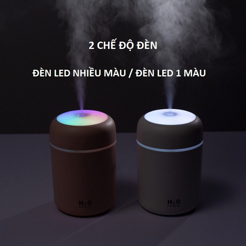 Máy phun sương mini tạo ẩm, máy xông tinh dầu đèn led 7 màu sạc USB dùng cho phòng điều hòa, xe hơi dung tích 300ml