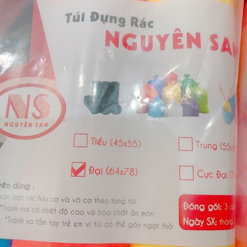 Lốc 3 Cuộn Túi Rác 3 Màu Size Đại (64x78)