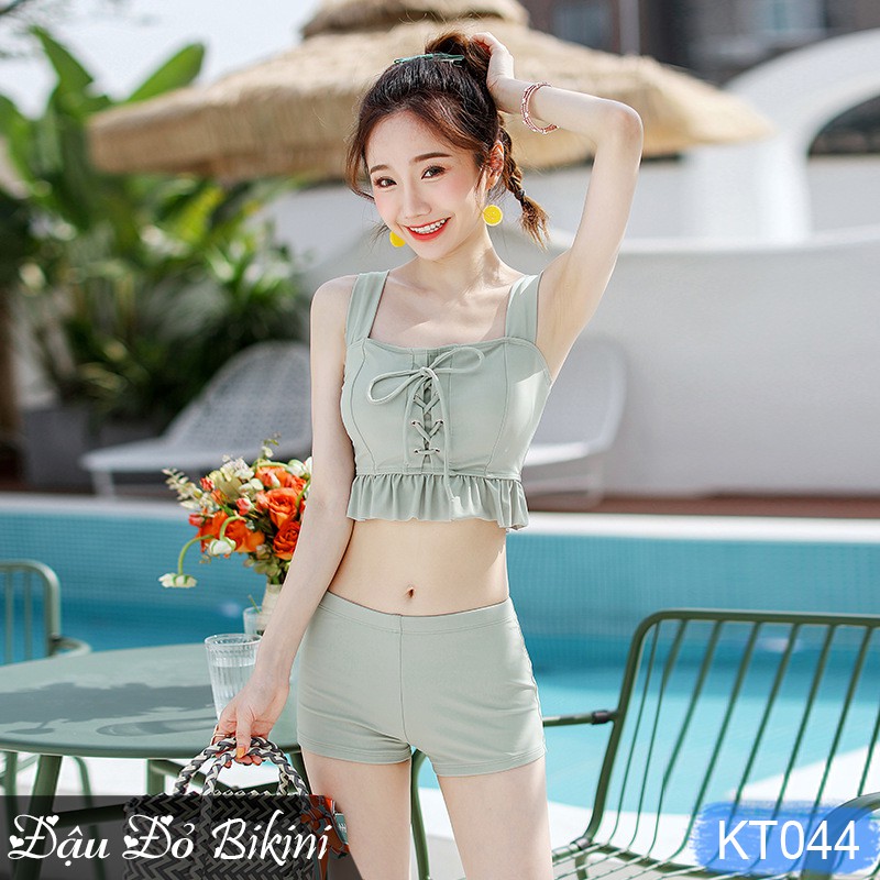 Bikini 3 chi tiết cao cấp, đồ bơi nữ dáng váy &amp; quần sooc đùi rời, mẫu mới phom dáng đẹp, chất thun bơi mịn mát | KT044