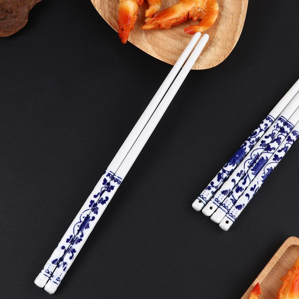 bát đĩa thông minh Bộ 10 Đôi Đũa Sứ Dài Màu Trắng Xanh