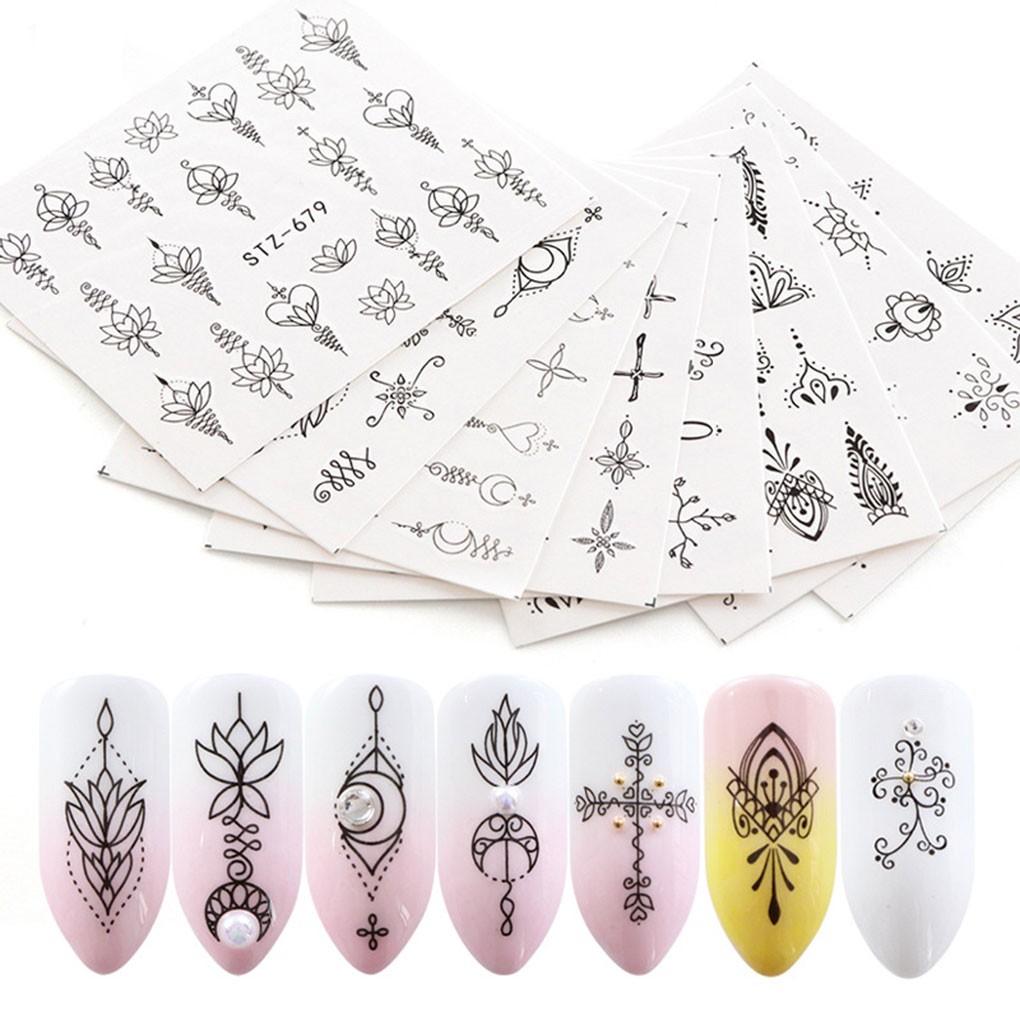 [Hàng mới về] Set 8 tờ nhãn dán hoa văn trang trí móng tay