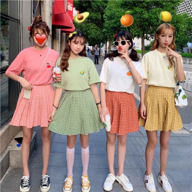 SET TRANG PHỤC ÁO+VÁY TRÁI CÂY BẠN THÂN ULZZANG DỄ THƯƠNG🍒ORDER🍒