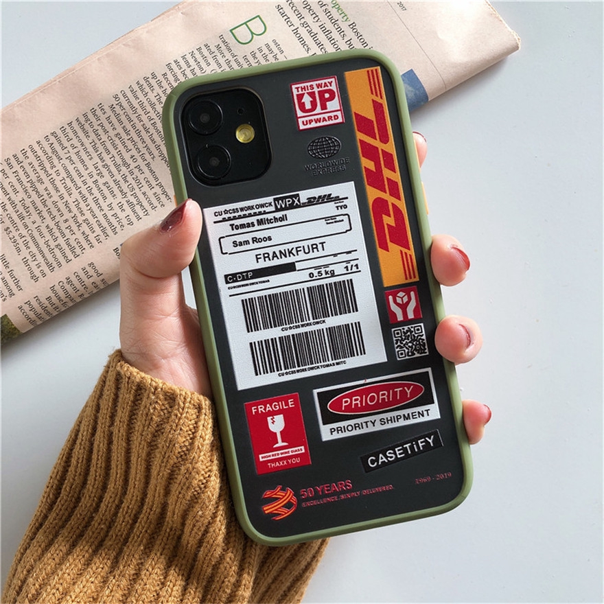 Ốp điện thoại cứng mặt nhám họa tiết nhãn hiệu DHL trong suốt cho  iPhone SE 2020 12 11 Pro Max X XS XR 7 8 6 6s Plus