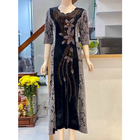 ĐẦM DẠ HỘI TRUNG NIÊN THUN KIM SA CAO CẤP M52