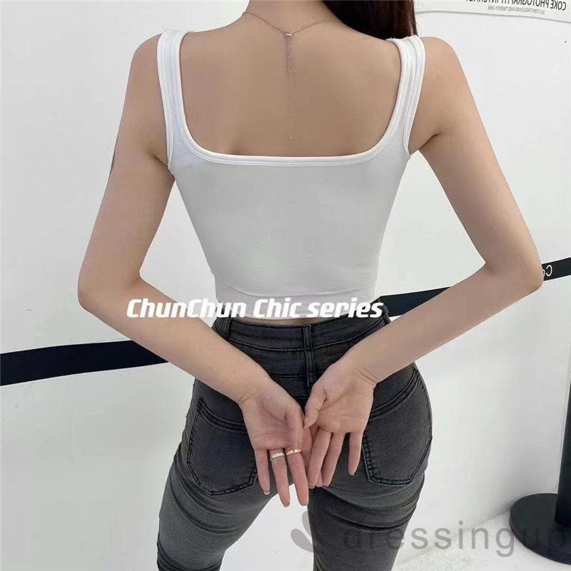 Áo croptop cổ vuông màu sắc thời trang mùa hè cho nữ