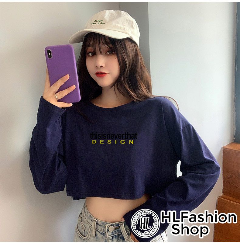 Áo thun croptop nữ tay dài Ths s Never, áo thun nữ HLFashion