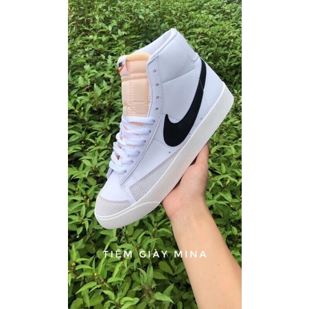 Giày Thể Thao Nike Blazer Mid 77 Vintage  White Black, Giày Sneaker Nam Nữ Blaze Cổ Cao Đen Trắng Full Bill Box