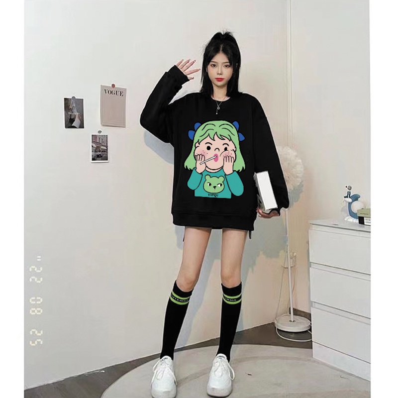 NRVP Áo Thun Nữ Dài Tay Dáng Rộng In Hình Phong Cách Hàn Quốc Mới