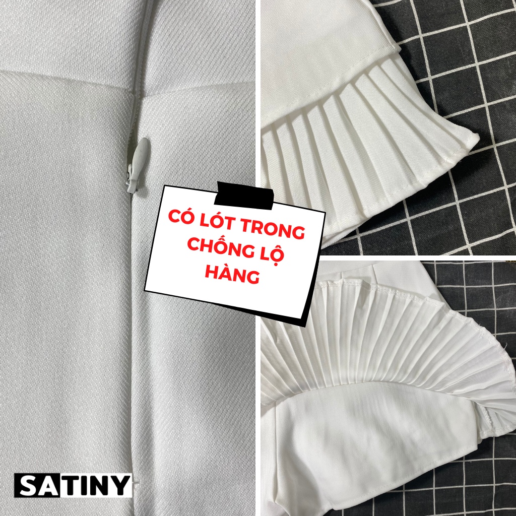 Chân Váy Xếp Ly 2 Tầng Dáng Xòe Xếp Ly Lưng Cạp Cao (Có Quần Trong) SATINY