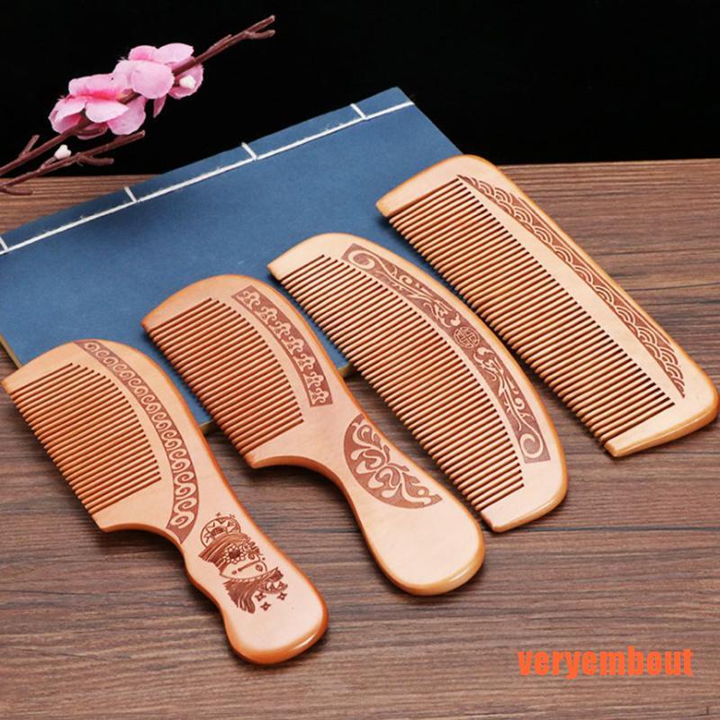 1 Lược Gỗ Đào Tự Nhiên Chạm Khắc Mát Xa Sức Khỏe