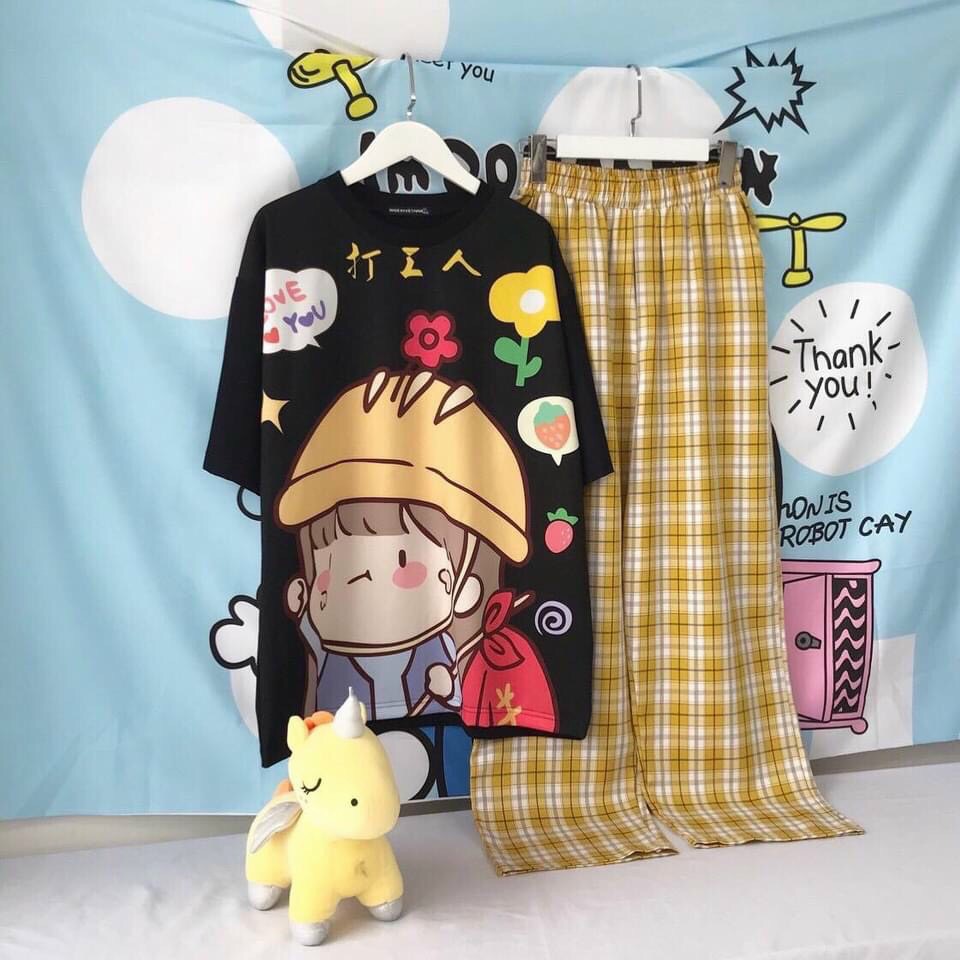 Set Đồ Bộ Nữ Quần Caro Kate Ống Rộng NHIỀU MẪU 05 * Đồ Bộ Hoạt Hình Freesize S.I.Z Fashion | BigBuy360 - bigbuy360.vn