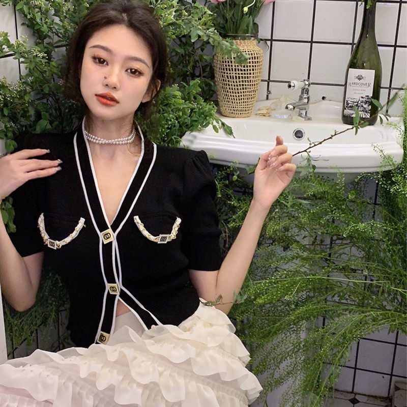 COZOK Áo Cardigan Dệt Kim Tay Ngắn Dáng Ôm Thời Trang Dành Cho Nữ