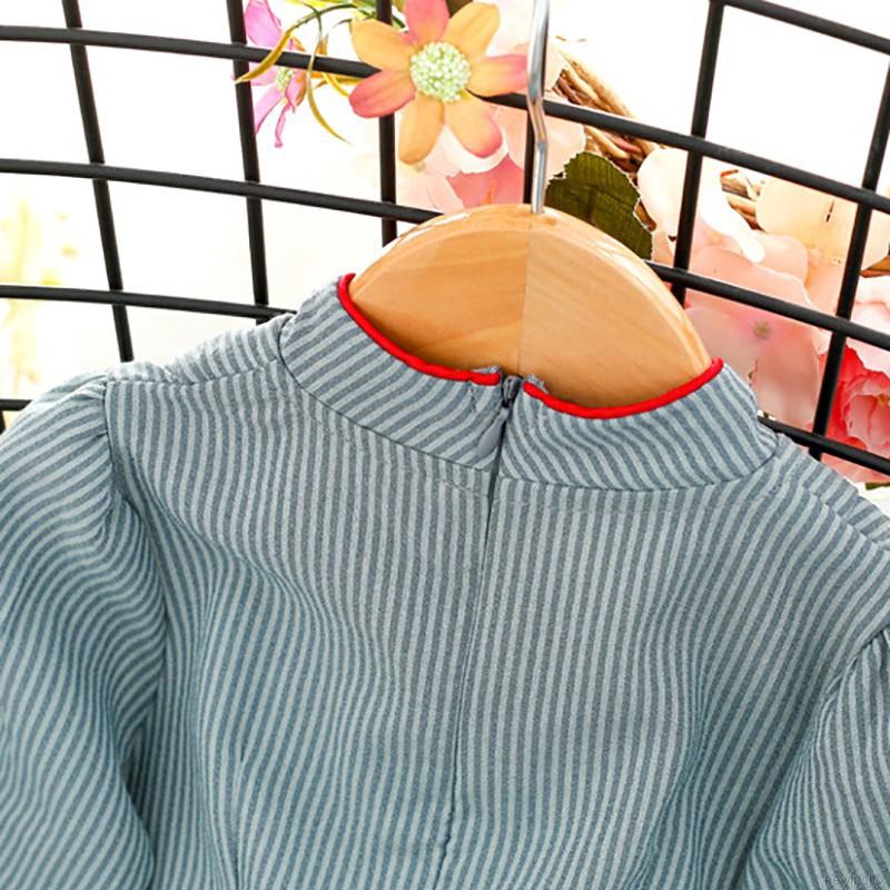 Đầm tay dài hoạ tiết kẻ sọc phong cách Retro cho bé gái