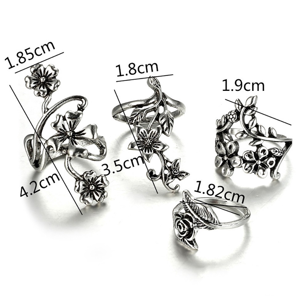 Set 4 Nhẫn Đốt Ngón Tay Hình Hoa Lá Phong Cách Boho Cổ Điển