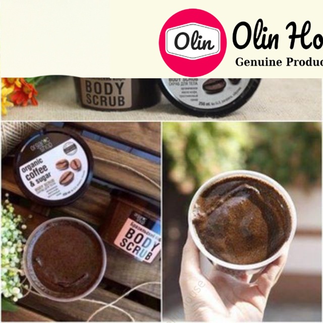 Tẩy da chết body cafe Organic shop - Tẩy tế bào chết mặt cà phê dưỡng da trắng sáng Của Nga - Olin House