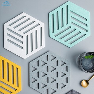 Tấm lót cốc bằng nỉ sáng tạo hình lục giác mềm chống trơn trượt để trang trí mặt bàn