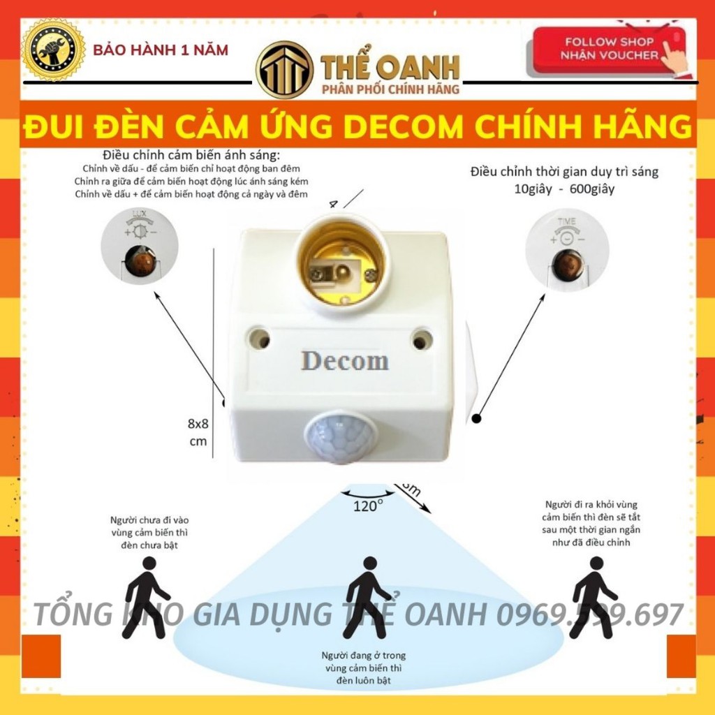 Đui đèn cảm ứng 3 nút chỉnh