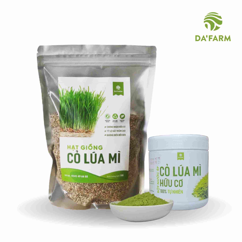Combo Hạt giống cỏ lúa mì hữu cơ và Bột cỏ lúa mì hữu cơ 150gram